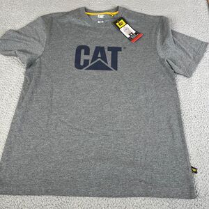 CAT Caterpillar T Shirt Mens Medium Grey Logo Crew Neck Short Sleeve Work Logo